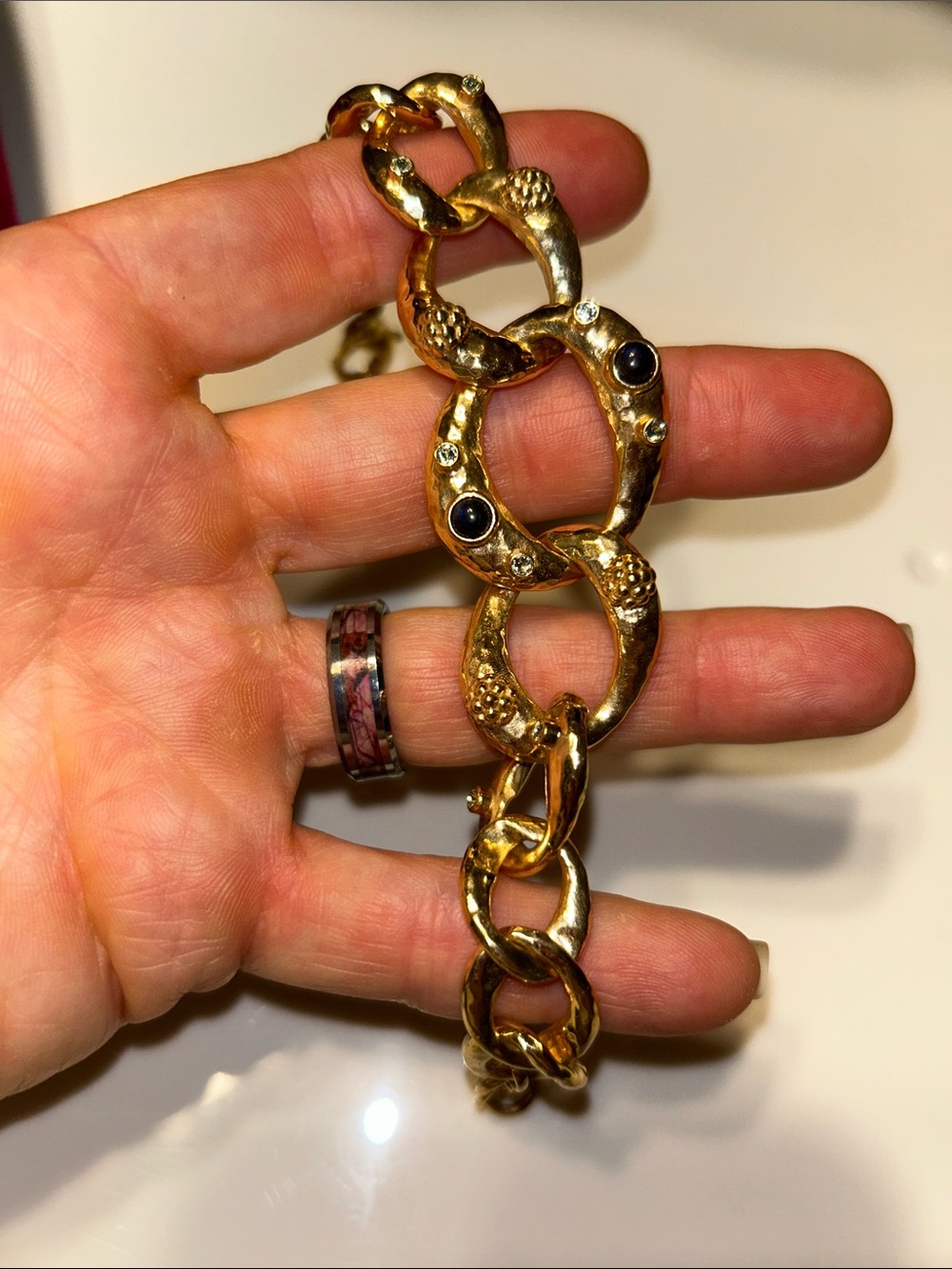 Capucine De Wulf Gold Link Bracelet with Crystal Accents and Velvet dust bag - Picture 3 of 9